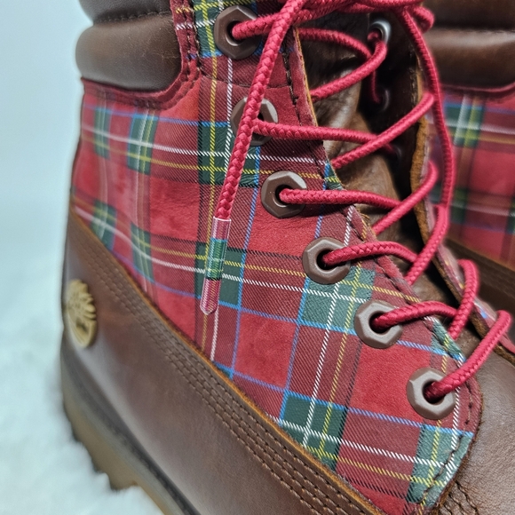Timberland sugar & spice red plaid leather hiking boots Size 9.5 - Picture 5 of 12